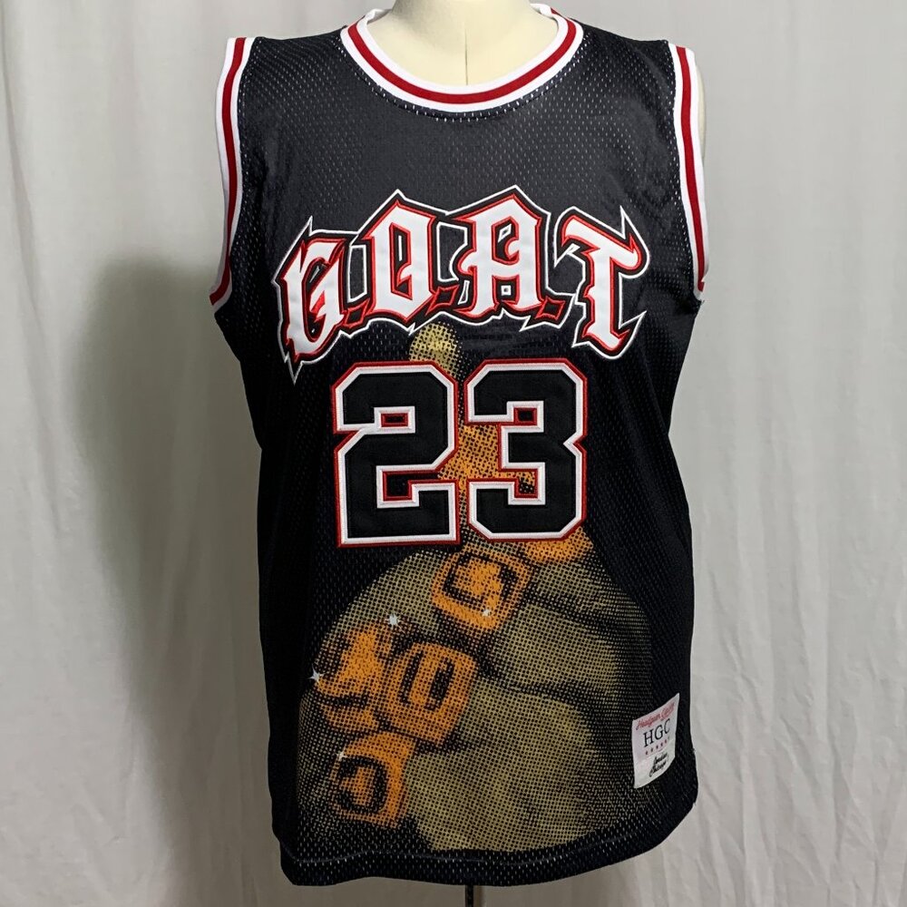 Headgear Classics Basketball Jersey Michael Jordan #23 GOAT Six Rings Mens XL